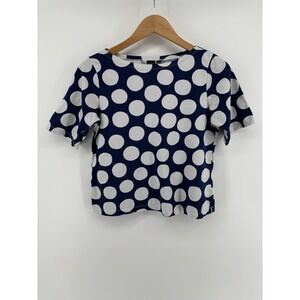 Marimekko X Uniqlo Womens Navy Blue & White Polka Dot T-Shirt XS Retro Preppy